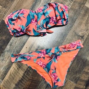 Arizona Jean Company Coral Floral Bandeau Bikini Set